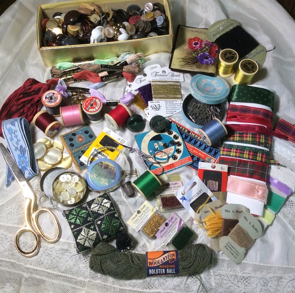 An array of buttons, threads, cottons and assorted haberdashery