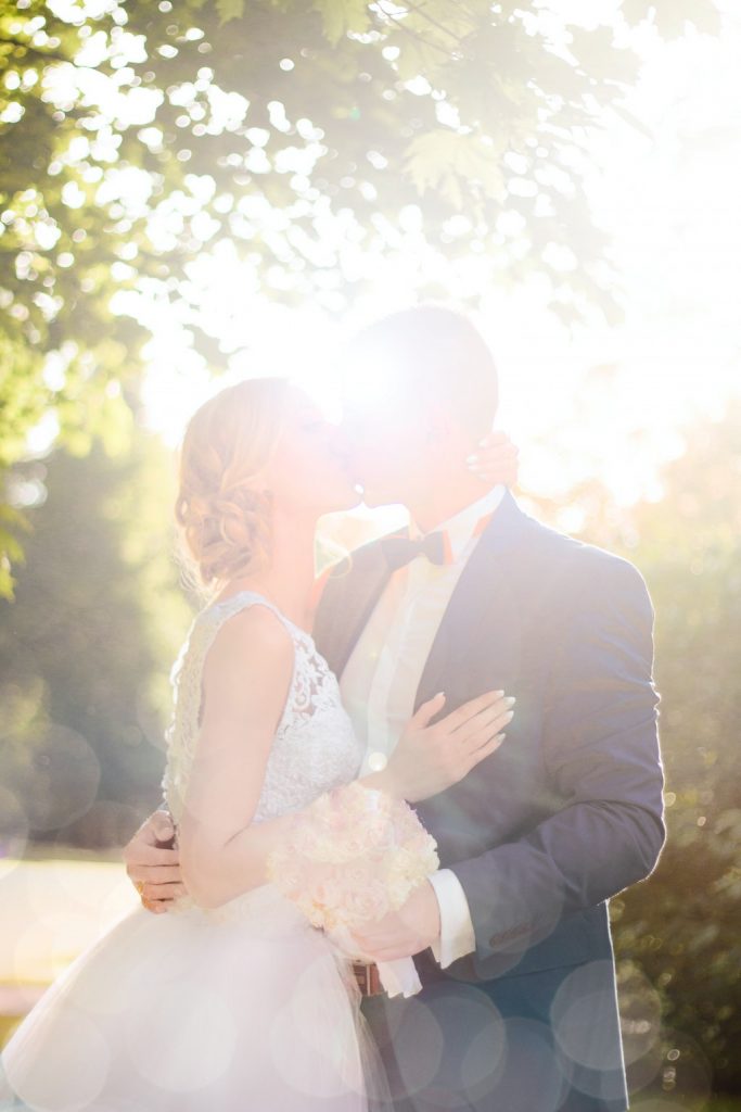 Bride and groom on wedding day