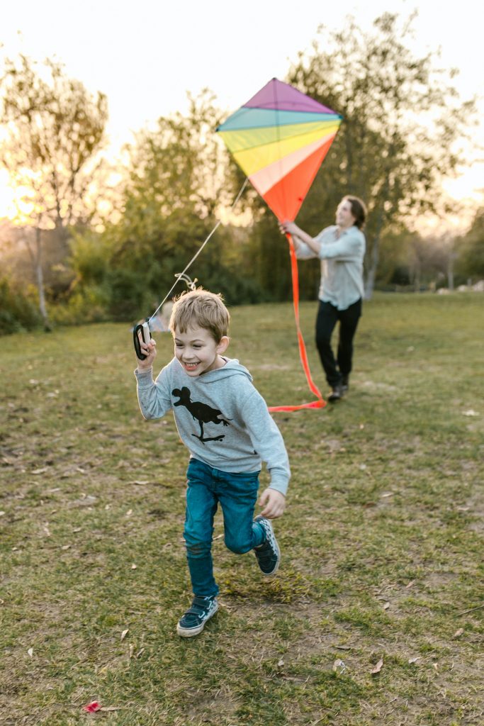 Child launches kite for the first time
