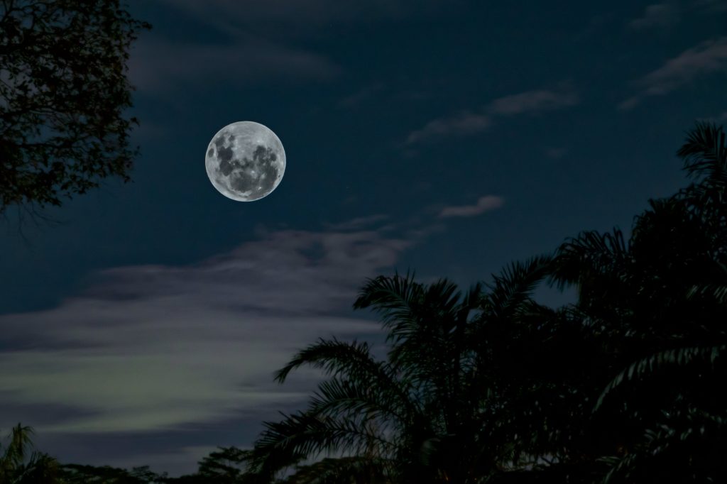 Full moon in dark sky